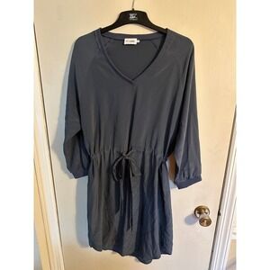Silk Drawstring Dress V-Neck Long Sleeve Grey Woman's Size Medium R Label